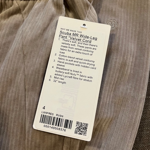 NWT Lululemon Scuba Midrise Wide-Leg Pant Velvet Cord size 4 - Picture 6 of 7